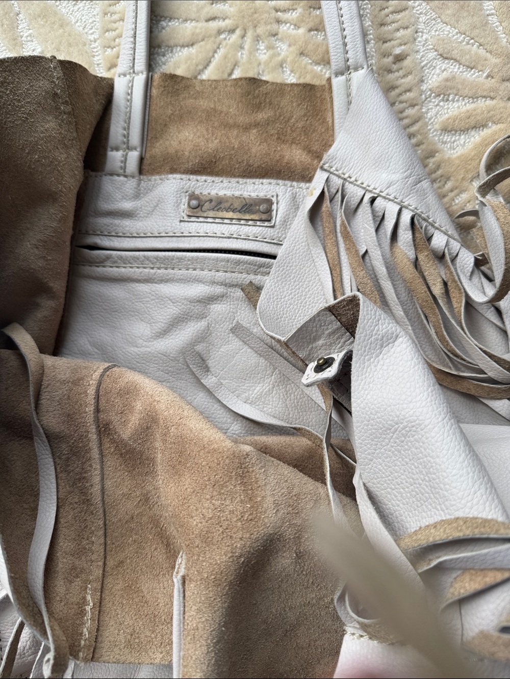 C Label Cream and Tan Fringe Shoulder Bag